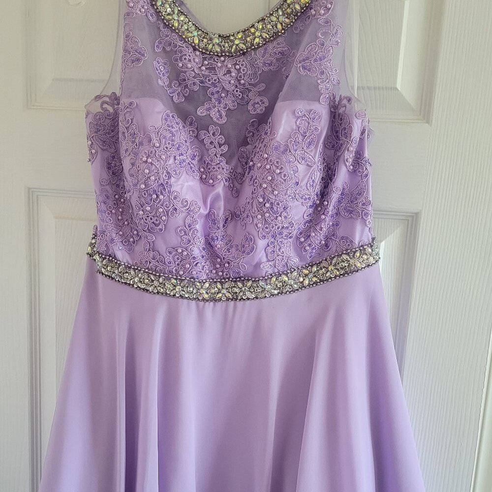Purple Beaded Lace Formal Dress
